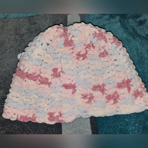 Floppy Homemade Beanie in Pinks and Mauve - Picture 1 of 3